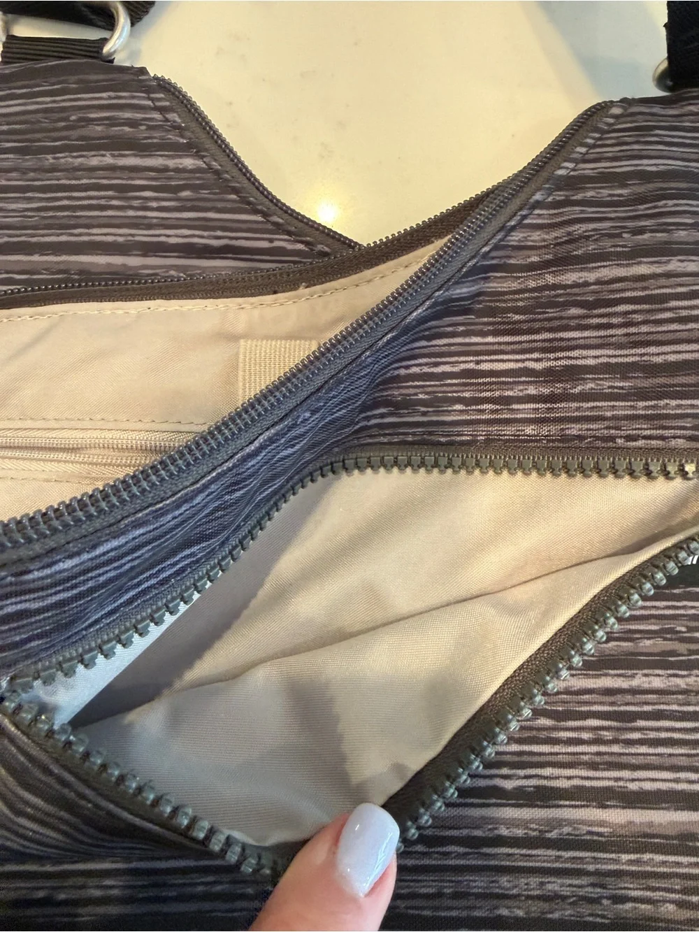 Baggallini Gray Black Striped Crossbody Bag Adjustable Strap Travel Purse